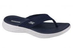 Japonki damskie, On The Go 600 Sunny. Niebieskie klapki Skechers, bez wzorów, z materiału, bez obcasa. Za 199.99 zł.