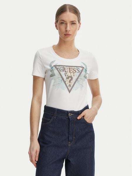 Guess T-Shirt W6GI12 K3027 Biały Regular Fit. Białe t-shirty Guess, xl, z aplikacjami, z bawełny, bez kołnierzyka, bez ramiączek. Za 106.99 zł.