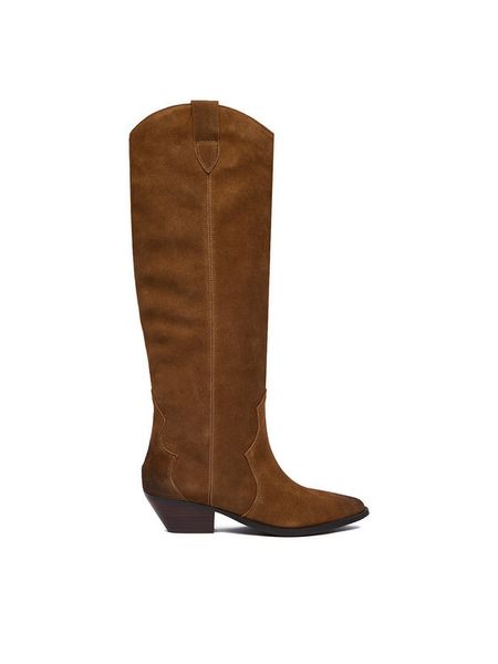 Badura Kowbojki EO-V365-206 Brązowy. Brązowe kozaki Badura, ze skóry, bez obcasa, na słupku, bez zapięcia. Za 419.99 zł.