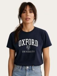 WOOOP Koszulka "Oxford University" w kolorze granatowym rozmiar: M. Niebieskie bluzki Wooop, m, bez wzorów, z bawełny, bez kołnierzyka, bez ramiączek. Za 56.99 zł.