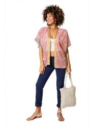 Aller Simplement Kimono w kolorze beżowo-czerwonym rozmiar: 34-40. Brązowe swetry Aller Simplement, bez wzorów, bez ramiączek. Za 48.39 zł.