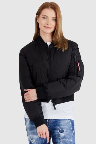 DSQUARED2 Czarna kurtka damska icon bomber, Rozmiar 42. Czarne kurtki Dsquared2, s, bez wzorów, bez kaptura. W wyprzedaży za 1,499.99 zł.