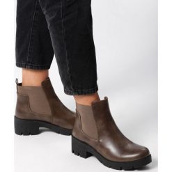 Khaki Botki Horseradish. Brązowe botki Born2be, na jesień, bez wzorów, bez obcasa, na płaskiej podeszwie, bez zapięcia. Za 99.99 zł.