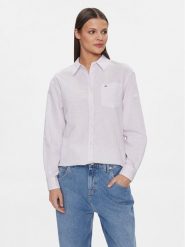 Tommy Jeans Koszula DW0DW17737 Fioletowy Boxy Fit. Fioletowe koszule Tommy Jeans, m, bez wzorów, z bawełny, bez kołnierzyka, bez ramiączek. Za 239.99 zł.