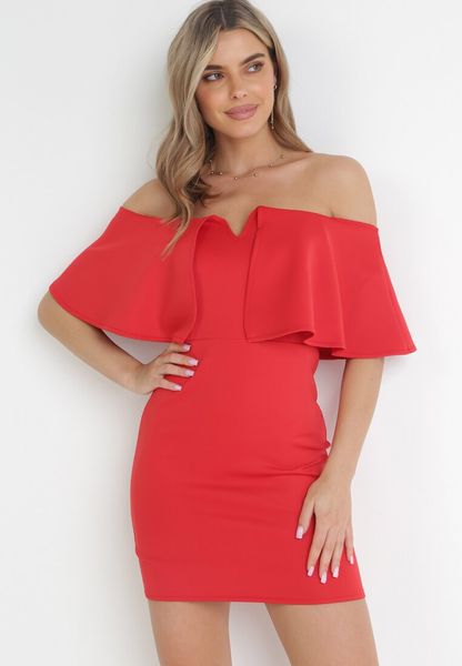 Czerwona Sukienka Mini Hiszpanka z Szeroką Falabaną Videla. Czerwone sukienki Born2be, na imprezę, l, z aplikacjami, bez kołnierzyka, bez ramiączek, mini, dopasowane. Za 109.99 zł.