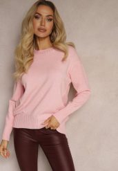 Jasnoróżowy Casualowy Sweter z Wiskozą i Modalem ze Ściągaczami Riviti. Czerwone swetry Renee, l, bez wzorów, z jeansu, bez ramiączek. Za 79.99 zł.