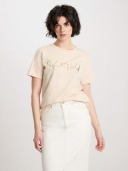 Cross Jeans Koszulka w kolorze beżowym rozmiar: M. Brązowe bluzki Cross Jeans, m, bez wzorów, z bawełny, bez kołnierzyka, bez ramiączek. Za 47.71 zł.