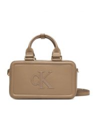 Calvin Klein Torebka Bold Ck Elongated Mini Tote LV04F3411G Beżowy. Brązowe torebki klasyczne Calvin Klein, bez wzorów, ze skóry, bez dodatków. Za 489.99 zł.