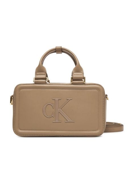 Calvin Klein Torebka Bold Ck Elongated Mini Tote LV04F3411G Beżowy. Brązowe torebki klasyczne Calvin Klein, bez wzorów, ze skóry, bez dodatków. Za 449.99 zł.
