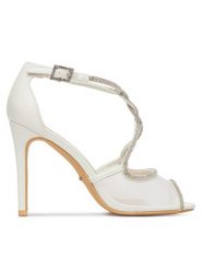 DeeZee Sandały F89725-105 Biały. Białe sandały DeeZee, bez wzorów, z materiału, bez obcasa, na szpilce, bez zapięcia. Za 169.99 zł.