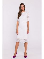 Stylove Sukienka w kolorze białym rozmiar: L. Białe sukienki Stylove, na co dzień, l, bez wzorów, z koronki, bez kołnierzyka, bez ramiączek, midi, proste. Za 350.45 zł.