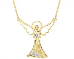 Naszyjnik z żółtego złota z diamentami - aniołek, serce - 0,01 ct - próba 585. Żółte naszyjniki Apart, z diamentem, złote. Za 2,990.00 zł.