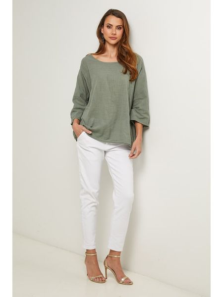 Fleur de Lin Bluzka "Baronne" w kolorze zielonym rozmiar: S. Zielone bluzki Fleur de Lin, s, bez wzorów, z bawełny, bez kołnierzyka, bez ramiączek. Za 124.95 zł.