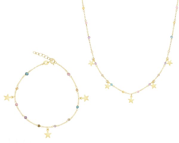 Złota bransoletka i naszyjnik, szkło szlifowane - komplet - gwiazdy. Żółte naszyjniki Apart, szklane. W wyprzedaży za 1,042.30 zł.