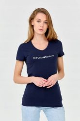 EMPORIO ARMANI Damski t-shirt granatowy, Rozmiar S. Niebieskie t-shirty Emporio Armani, s, bez wzorów, bez kołnierzyka, bez ramiączek. W wyprzedaży za 169.99 zł.