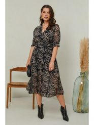 Curvy Lady Sukienka w kolorze czarno-beżowym rozmiar: 44/46. Brązowe sukienki Curvy Lady, bez wzorów, z tkaniny, klasyczne, bez kołnierzyka, bez ramiączek, midi. Za 136.13 zł.