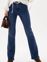 Jeansy flare mid waist - granatowy. Niebieskie jeansy Sinsay, l, bez wzorów. Za 59.99 zł.