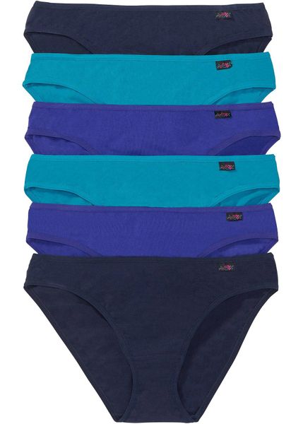 Figi z miękką bawełną (6 par). Niebieskie figi bonprix, z aplikacjami, z bawełny. Za 64.99 zł.