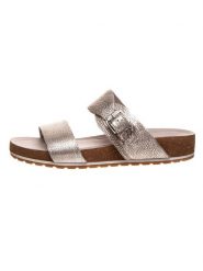 Timberland Skórzane klapki "Malibu Waves Slide" w kolorze srebrnym rozmiar: 37. Szare klapki Timberland, bez wzorów, z otwartym noskiem, bez obcasa. Za 113.10 zł.