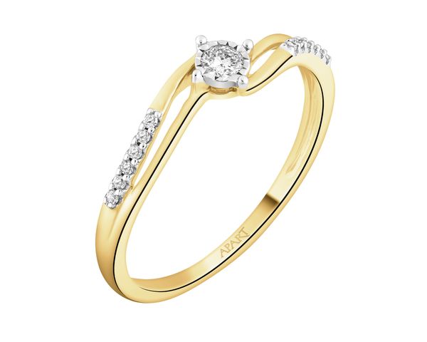 Pierścionek z żółtego i białego złota z diamentami - 0,09 ct - próba 585. Białe pierścionki Apart, z diamentem, złote. Za 1,990.00 zł.