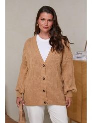 Curvy Lady Kardigan w kolorze jasnobrązowym rozmiar: 40/42. Brązowe kardigany Curvy Lady, bez wzorów, ze splotem. Za 105.38 zł.