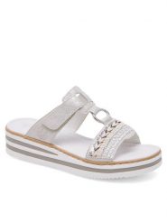 Rieker Klapki V02M6-40 Szary. Szare klapki Rieker, bez wzorów, ze skóry, bez obcasa. Za 299.99 zł.