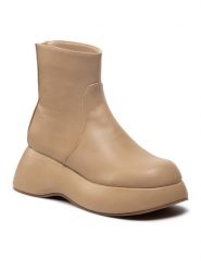 DeeZee Botki ZALY8813-8 Beżowy. Brązowe botki DeeZee, bez wzorów, ze skóry, bez obcasa, na koturnie, bez zapięcia. Za 259.99 zł.