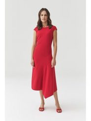 TATUUM Sukienka w kolorze czerwonym rozmiar: 40. Czerwone sukienki Tatuum, bez wzorów, z asymetrycznym kołnierzem, bez ramiączek, midi, asymetryczne. Za 200.60 zł.
