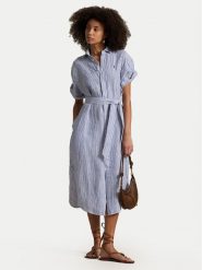 Polo Ralph Lauren Sukienka koszulowa 211965843002 Niebieski Regular Fit. Niebieskie sukienki Polo Ralph Lauren, bez wzorów, ze lnu, bez kołnierzyka, bez ramiączek, koszulowe. Za 1,159.00 zł.
