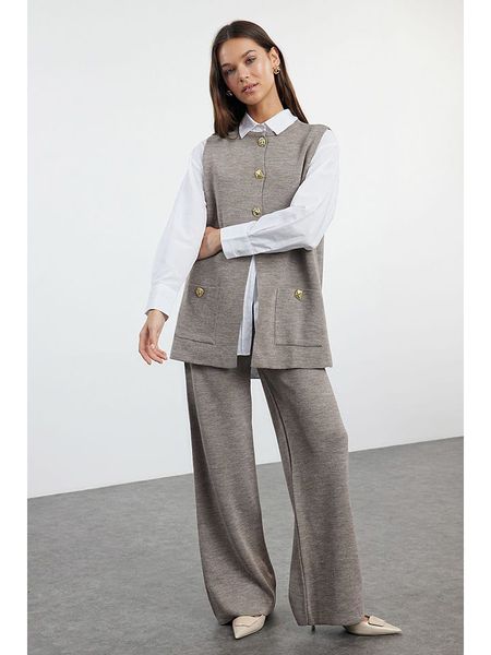 Trendyol 2-częściowy zestaw w kolorze szarym rozmiar: S. Szare spodnie materiałowe Trendyol, na co dzień, s, bez wzorów, z materiału. Za 96.14 zł.