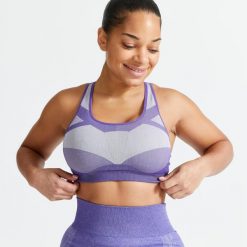 Stanik fitness cardio Domyos 560. Niebieskie biustonosze DOMYOS, bez wzorów, z elastanu. Za 99.99 zł.