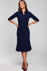 Elegancka sukienka koszulowa z kołnierzykiem paskiem granat. Sukienki Stylove, do pracy, xl, bez wzorów, biznesowe, bez kołnierzyka, bez ramiączek, koszulowe. Za 329.00 zł.