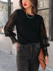 LA Angels Bluzka w kolorze czarnym rozmiar: M. Czarne bluzki LA Angels, m, bez wzorów, z koronki, bez kołnierzyka, bez ramiączek. Za 147.91 zł.