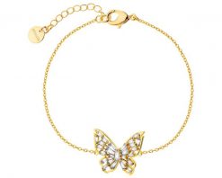 Bransoletka z mosiądzu pozłacana z cyrkoniami - motyl. Bransoletki Artelioni, z cyrkonią, pozłacane. Za 129.00 zł.