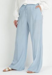 Niebieskie Spodnie z Gumką w Pasie Angelona. Niebieskie spodnie materiałowe Born2be, l, bez wzorów, z jeansu. Za 79.99 zł.