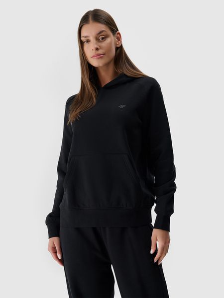 4F Bluza dresowa nierozpinana z kapturem damska - czarna S. Czarne bluzy 4f, s, bez wzorów, z bawełny, z kapturem. Za 149.99 zł.