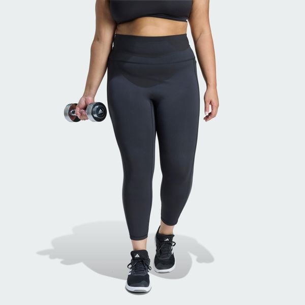 Legginsy Optime Workout 3-Stripes 7/8 (Plus size). Czarne legginsy Adidas, plus size, bez wzorów, z tkaniny, z podwyższonym stanem. Za 279.00 zł.
