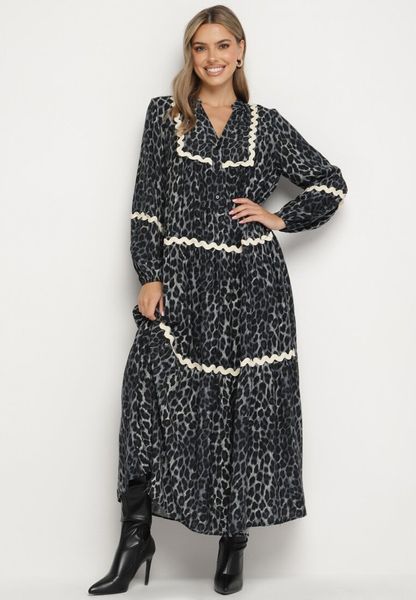 Szara Sukienka w Panterkę w Stylu Retro z Ozdobnymi Lamówkami Zetizia. Szare sukienki Born2be, na co dzień, l, bez wzorów, z wiskozy, eleganckie, bez kołnierzyka, bez ramiączek, maxi, dopasowane. Za 149.99 zł.