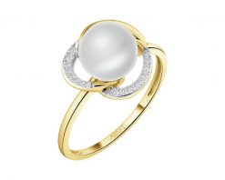 Pierścionek z żółtego złota z diamentami i perłą - próba 585. Żółte pierścionki Apart, z diamentem, złote. Za 2,990.00 zł.