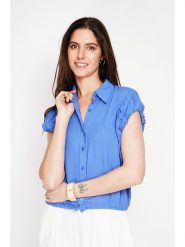 ASSUILI Bluzka w kolorze niebieskim rozmiar: 38. Niebieskie bluzki Assuili, bez wzorów, bez kołnierzyka, bez ramiączek. Za 100.99 zł.