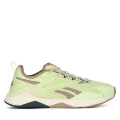 Buty na siłownię Reebok. Zielone obuwie sportowe Reebok, bez zapięcia, na fitness i siłownię. Za 149.99 zł.