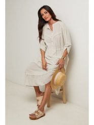 Le Monde du Lin Sukienka w kolorze kremowym rozmiar: 36/38. Brązowe sukienki Le Monde du Lin, bez wzorów, z bawełny, bez kołnierzyka, bez ramiączek, midi. Za 165.99 zł.