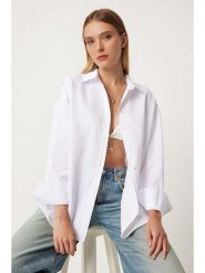 Happiness Istanbul Koszula w kolorze białym rozmiar: 38. Białe koszule Happiness Istanbul, bez wzorów, z bawełny, bez kołnierzyka, bez ramiączek. Za 73.99 zł.