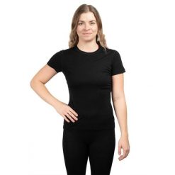Koszulka trekkingowa damska Merino SS Tee Women. Czarne bluzki Smartwool, xs, bez wzorów, z wełny, sportowe, bez kołnierzyka, bez ramiączek. Za 379.99 zł.