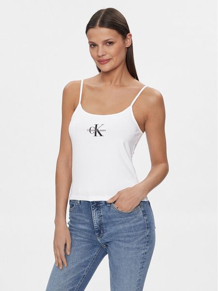 Calvin Klein Jeans Top Monologo J20J223105 Biały Slim Fit. Białe topy Calvin Klein Jeans, xxs, bez wzorów, z bawełny, bez kołnierzyka, bez ramiączek. Za 79.99 zł.