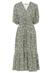 Sukienka midi z lejącej wiskozy. Zielone sukienki bonprix, bez wzorów, z wiskozy, eleganckie, bez kołnierzyka, bez ramiączek, midi. Za 139.99 zł.