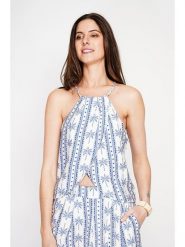 ASSUILI Top w kolorze granatowym rozmiar: 42. Niebieskie topy Assuili, bez wzorów, z asymetrycznym kołnierzem, bez ramiączek. Za 65.99 zł.