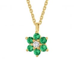 Naszyjnik z żółtego złota z brylantem i szmaragdami syntetycznymi - kwiat - próba 375. Żółte naszyjniki Apart, z brylantem, złote. Za 1,729.00 zł.