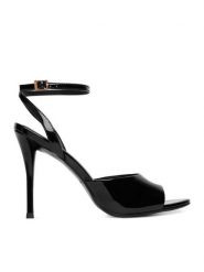 Eva Minge Sandały EO-FLORA-LT1605-6 Czarny. Czarne sandały Eva Minge, bez wzorów, z lakierowanej skóry, bez obcasa, na szpilce, bez zapięcia. Za 429.99 zł.