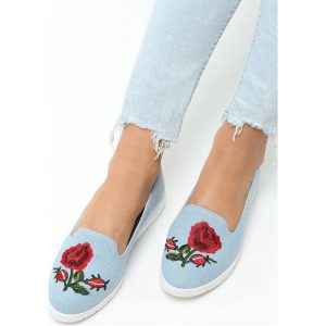 Błękitne Lordsy Giovanni. Niebieskie lordsy Born2be, bez wzorów, z denimu, z okrągłym noskiem, bez obcasa, na platformie, bez zapięcia. Za 49.99 zł.